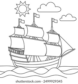 Thanksgiving Pilgrim Boat Outline Coloring Page