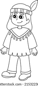 Thanksgiving Pilgrim Native Boy Isolated Coloring Page