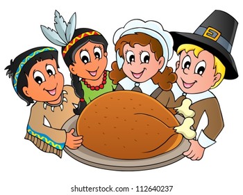 Thanksgiving pilgrim theme 3 - vector illustration.