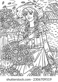 Thanksgiving Pilgrim Woman Adults Coloring Page