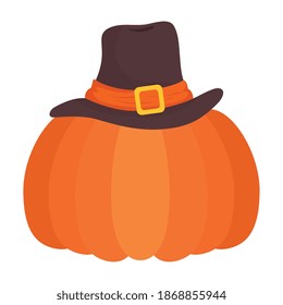 thanksgiving piligrim hat accessory with pumpkin vector illustration design