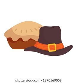 thanksgiving piligrim hat accessory with sweet pie vector illustration design