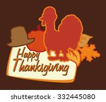 Thanksgiving poster with turkey, hat, pumpkin and leaves silhouettes.