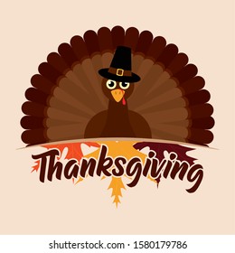 Thanksgiving poster with a turkey and text - VEctor illustration design