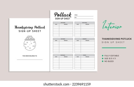 Thanksgiving Potluck Sign Up Sheet KDP Interior Template