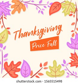 Thanksgiving Price Fall Background Flyer Banner poster template vector illustration Autumn holiday greeting card