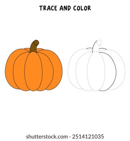 Thanksgiving pumpkin coloring pages for kids. Trace and color thanksgiving pumpkin. Thanksgiving pumpkin celebration coloring page worksheet printable. Kindergarten and preschool activity.
