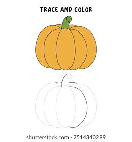 Thanksgiving pumpkin coloring pages for kids. Trace and color thanksgiving pumpkin. Thanksgiving pumpkin celebration coloring page worksheet printable. Kindergarten and preschool activity.