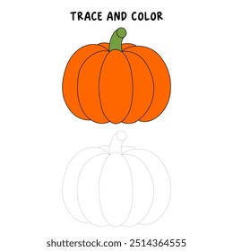 Thanksgiving pumpkin coloring pages for kids. Trace and color thanksgiving pumpkin. Thanksgiving pumpkin celebration coloring page worksheet printable. Kindergarten and preschool activity.