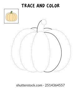 Páginas de coloração de abóbora de Ação de Graças para crianças. Trace e cor de abóbora de ação de graças. Folha de trabalho da página de coloração da celebração da abóbora de Ação de Graças imprimível. Jardim de infância e atividade pré-escolar.