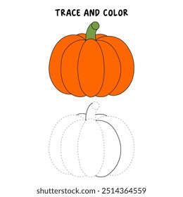 Thanksgiving pumpkin coloring pages for kids. Trace and color thanksgiving pumpkin. Thanksgiving pumpkin celebration coloring page worksheet printable. Kindergarten and preschool activity.