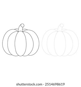 Thanksgiving pumpkin coloring pages for kids. Trace and color thanksgiving pumpkin. Thanksgiving pumpkin halloween celebration coloring page worksheet printable. Kindergarten and preschool.