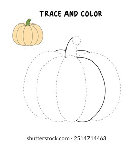 Thanksgiving pumpkin coloring pages for kids. Trace and color thanksgiving pumpkin. Thanksgiving pumpkin celebration coloring page worksheet printable. Kindergarten and preschool activity.