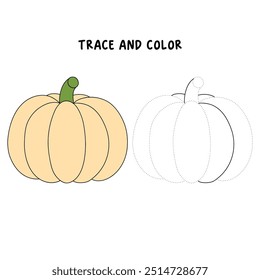 Thanksgiving pumpkin coloring pages for kids. Trace and color thanksgiving pumpkin. Thanksgiving pumpkin celebration coloring page worksheet printable. Kindergarten and preschool activity.