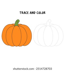 Thanksgiving pumpkin coloring pages for kids. Trace and color thanksgiving pumpkin. Thanksgiving pumpkin celebration coloring page worksheet printable. Kindergarten and preschool activity.