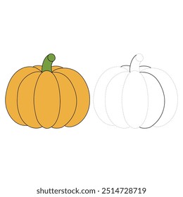 Thanksgiving pumpkin coloring pages for kids. Trace and color thanksgiving pumpkin. Thanksgiving pumpkin celebration coloring page worksheet printable. Kindergarten and preschool activity.