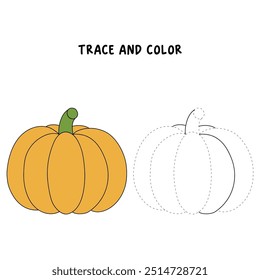 Thanksgiving pumpkin coloring pages for kids. Trace and color thanksgiving pumpkin. Thanksgiving pumpkin celebration coloring page worksheet printable. Kindergarten and preschool activity.