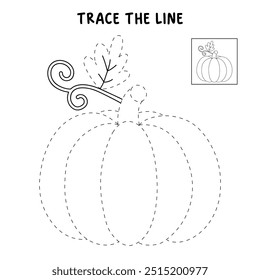 Thanksgiving pumpkin coloring pages for kids. Trace and color thanksgiving pumpkin vector. Thanksgiving pumpkin celebration coloring page worksheet printable. Kindergarten and preschool activity.