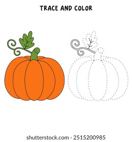 Thanksgiving pumpkin coloring pages for kids. Trace and color thanksgiving pumpkin vector. Thanksgiving pumpkin celebration coloring page worksheet printable. Kindergarten and preschool activity.