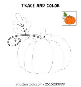 Thanksgiving pumpkin coloring pages for kids. Trace and color thanksgiving pumpkin vector. Thanksgiving pumpkin celebration coloring page worksheet printable. Kindergarten and preschool activity.