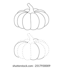 Dibujos para colorear de calabaza de Acción de Gracias para niños. Calabaza de acción de gracias con trazas y colores. Hoja de trabajo para colorear de la celebración de la calabaza de Acción de Gracias imprimible. Actividades de jardín de infantes y preescolar.