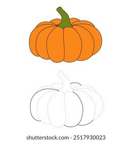 Dibujos para colorear de calabaza de Acción de Gracias para niños. Calabaza de acción de gracias con trazas y colores. Hoja de trabajo para colorear de la celebración de la calabaza de Acción de Gracias imprimible. Actividades de jardín de infantes y preescolar.