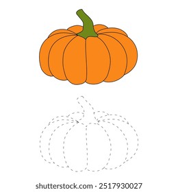 Dibujos para colorear de calabaza de Acción de Gracias para niños. Calabaza de acción de gracias con trazas y colores. Hoja de trabajo para colorear de la celebración de la calabaza de Acción de Gracias imprimible. Actividades de jardín de infantes y preescolar.