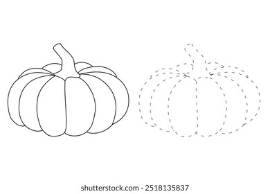 Dibujos para colorear de calabaza de Acción de Gracias para niños. Calabaza de acción de gracias con trazas y colores. Hoja de trabajo para colorear de la celebración de la calabaza de Acción de Gracias imprimible. Actividades de jardín de infantes y preescolar.