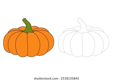 Dibujos para colorear de calabaza de Acción de Gracias para niños. Calabaza de acción de gracias con trazas y colores. Hoja de trabajo para colorear de la celebración de la calabaza de Acción de Gracias imprimible. Actividades de jardín de infantes y preescolar.