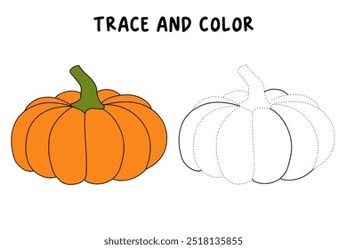 Thanksgiving pumpkin coloring pages for kids. Trace and color thanksgiving pumpkin. Thanksgiving pumpkin celebration coloring page worksheet printable. Kindergarten and preschool activity.