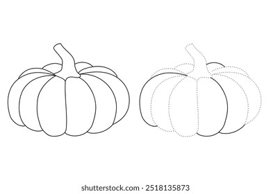 Dibujos para colorear de calabaza de Acción de Gracias para niños. Calabaza de acción de gracias con trazas y colores. Hoja de trabajo para colorear de la celebración de la calabaza de Acción de Gracias imprimible. Actividades de jardín de infantes y preescolar.