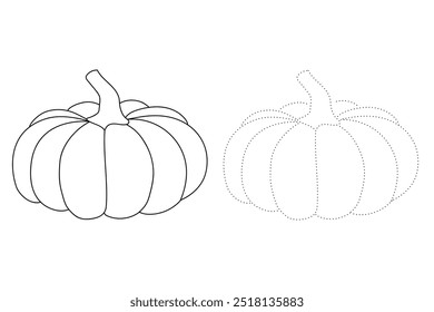 Dibujos para colorear de calabaza de Acción de Gracias para niños. Calabaza de acción de gracias con trazas y colores. Hoja de trabajo para colorear de la celebración de la calabaza de Acción de Gracias imprimible. Actividades de jardín de infantes y preescolar.