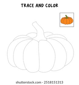 Páginas de coloração de abóbora de Ação de Graças para crianças. Trace e cor de abóbora de ação de graças. Folha de trabalho da página de coloração da celebração da abóbora de Ação de Graças imprimível. Jardim de infância e atividade pré-escolar.