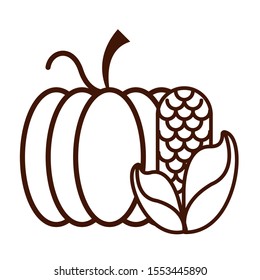 thanksgiving pumpkin with corn icon vector illustration design
