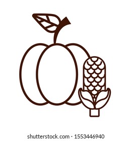 thanksgiving pumpkin with corn icon vector illustration design
