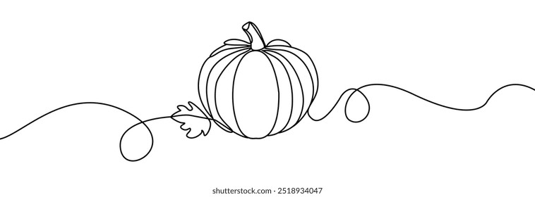 Thanksgiving pumpkin one continuous line drawing .Fall harvest line art. Vector pumpkin one line . Thanksgiving symbol.	