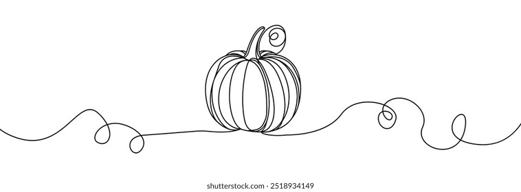 Thanksgiving pumpkin one continuous line drawing .Fall harvest line art. Vector pumpkin one line . Thanksgiving symbol.