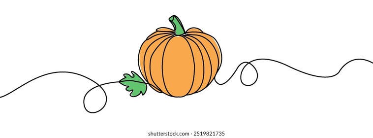 Thanksgiving pumpkin one continuous line drawing .Fall harvest line art. Vector pumpkin one line . Thanksgiving symbol.	