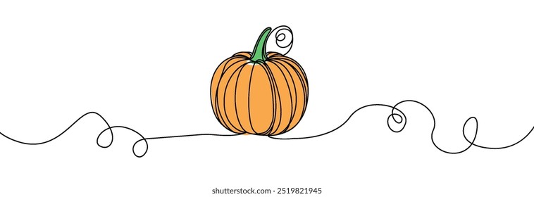 Calabaza de Acción de Gracias una línea continua de dibujo. Otoño cosecha línea de arte. Vector calabaza una línea. Símbolo de Acción de Gracias.	