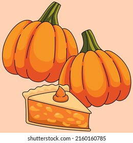 Thanksgiving Pumpkin Pie Cartoon Illustration
