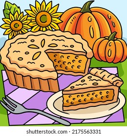 Thanksgiving Pumpkin Pie Colored Cartoon 