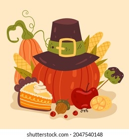 Thanksgiving pumpkin pie vector flat graphic design illustration