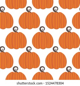 Thanksgiving Pumpkin Seamless Pattern isolated on white. Cartoon Flat style. Cute Autumn wallpaper, fashion design, t-shirt print, nursery room background. Printable flat style Vector Illustration