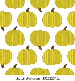 Thanksgiving Pumpkin Seamless Pattern isolated on white. Cartoon Flat style. Cute Autumn wallpaper, fashion design, t-shirt print, nursery room background. Printable flat style Vector Illustration