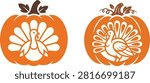 Thanksgiving Pumpkin with Turkey Silhouette Vector Set