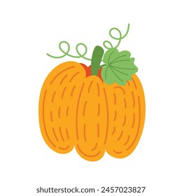 Thanksgiving pumpkin vector illustration in a cute cartoon style. Fall pumpkin vector.