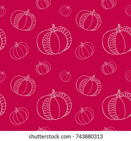 Thanksgiving pumpkins seamless pattern. Vector autumn vegetables print. Harvest background. Good for fabrics, paper, wrapping, wallpaper, posters, banners, books, menu, restuarant, shop design.