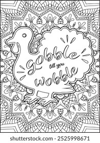 Thanksgiving Quote Coloring Page for Adults. Thanksgiving Coloring Page. Adult Mandala Coloring Page.  