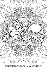 Thanksgiving Quote Coloring Page for Adults. Thanksgiving Coloring Page. Adult Mandala Coloring Page.  