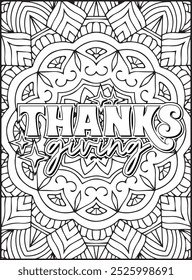 Thanksgiving Quote Coloring Page for Adults. Thanksgiving Coloring Page. Adult Mandala Coloring Page.  